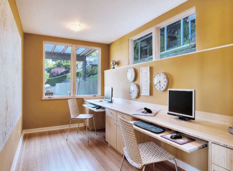 Sử dụng, tủ kệ âm tường tạo cảm giác thoải mái và gọn gàng – hình ảnh văn phòng nhỏ đẹp